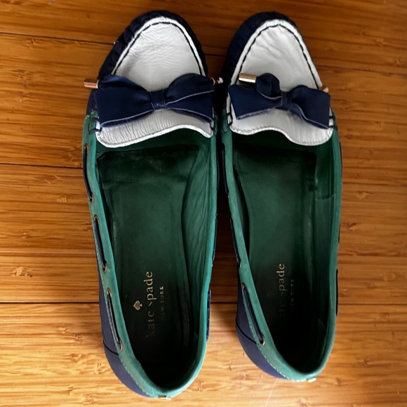 Kate Spade Green and Blue Bow Loafers Preppy Coastal - Picture 6 of 11
